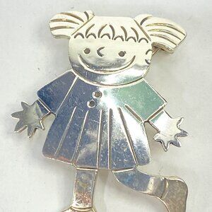 Sterling Silver Girl Brooch, Vintage Figural Design, 925 13g JR1113